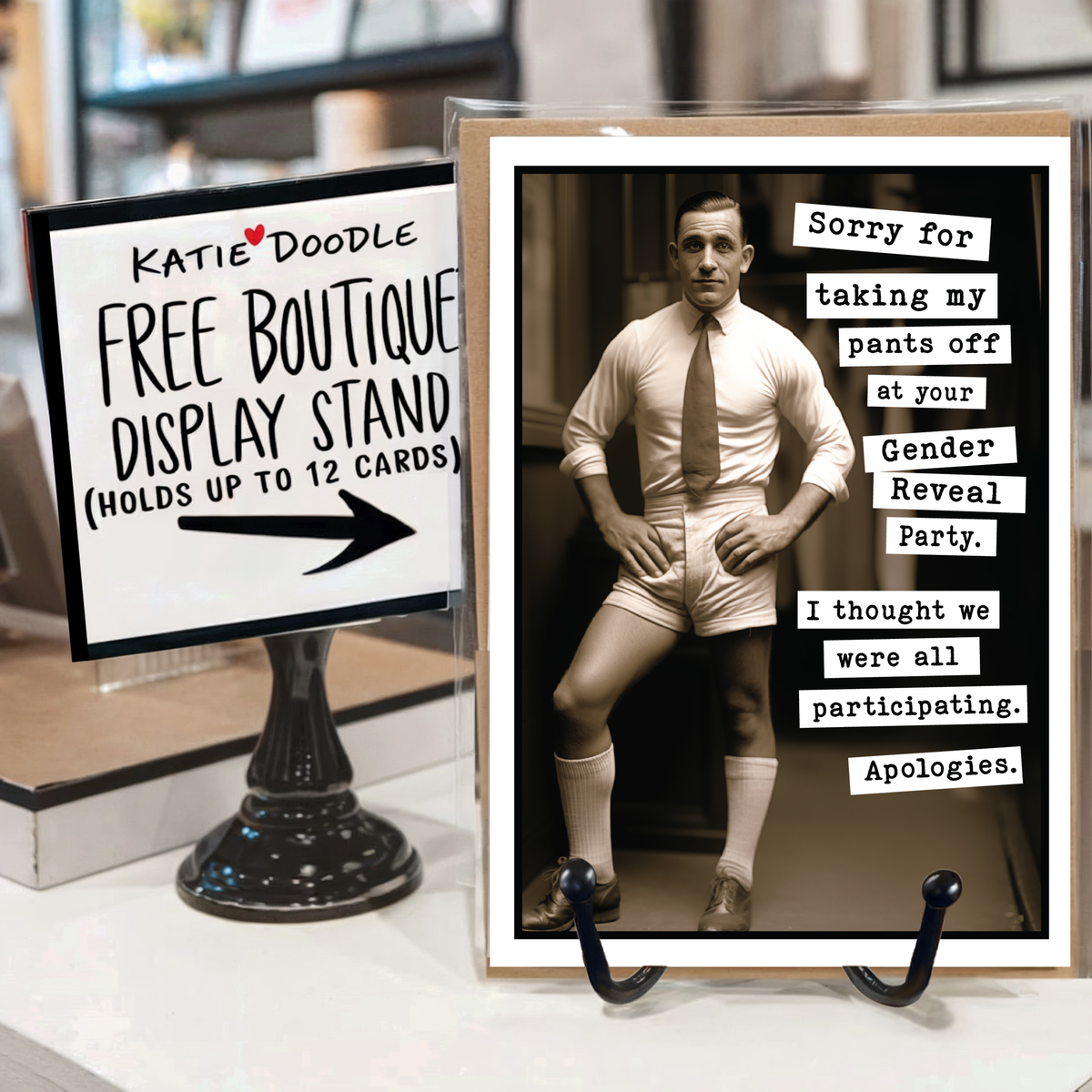 Funny Gender Reveal Baby Shower Greeting Cards with Display