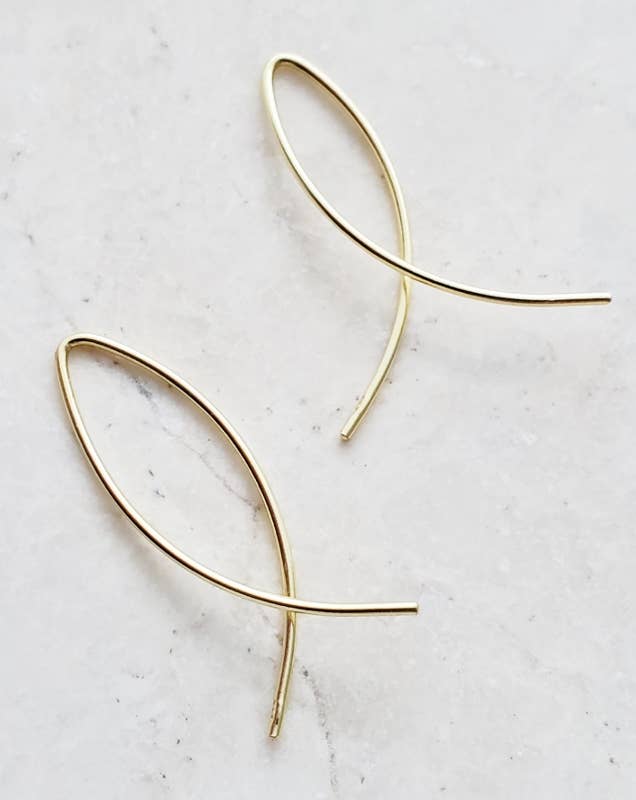 Gold Infinity Wishbone Threader Hoop Earrings - Small