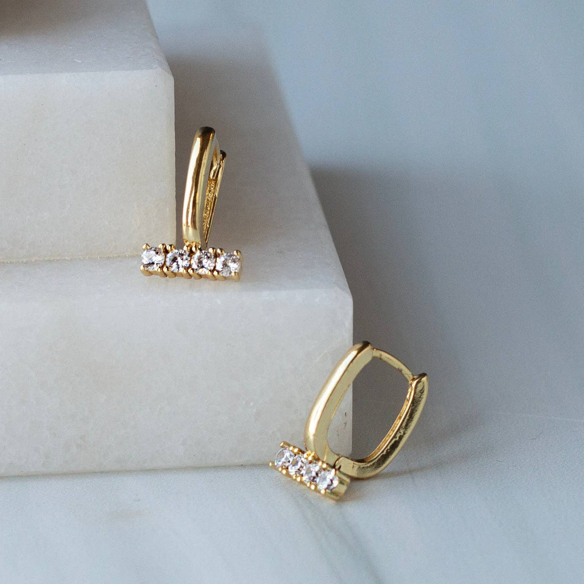 Gold Rhinestone Bar Earrings