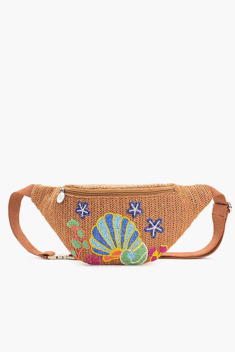 Marine Raffia Embellished Fanny Sling Bag