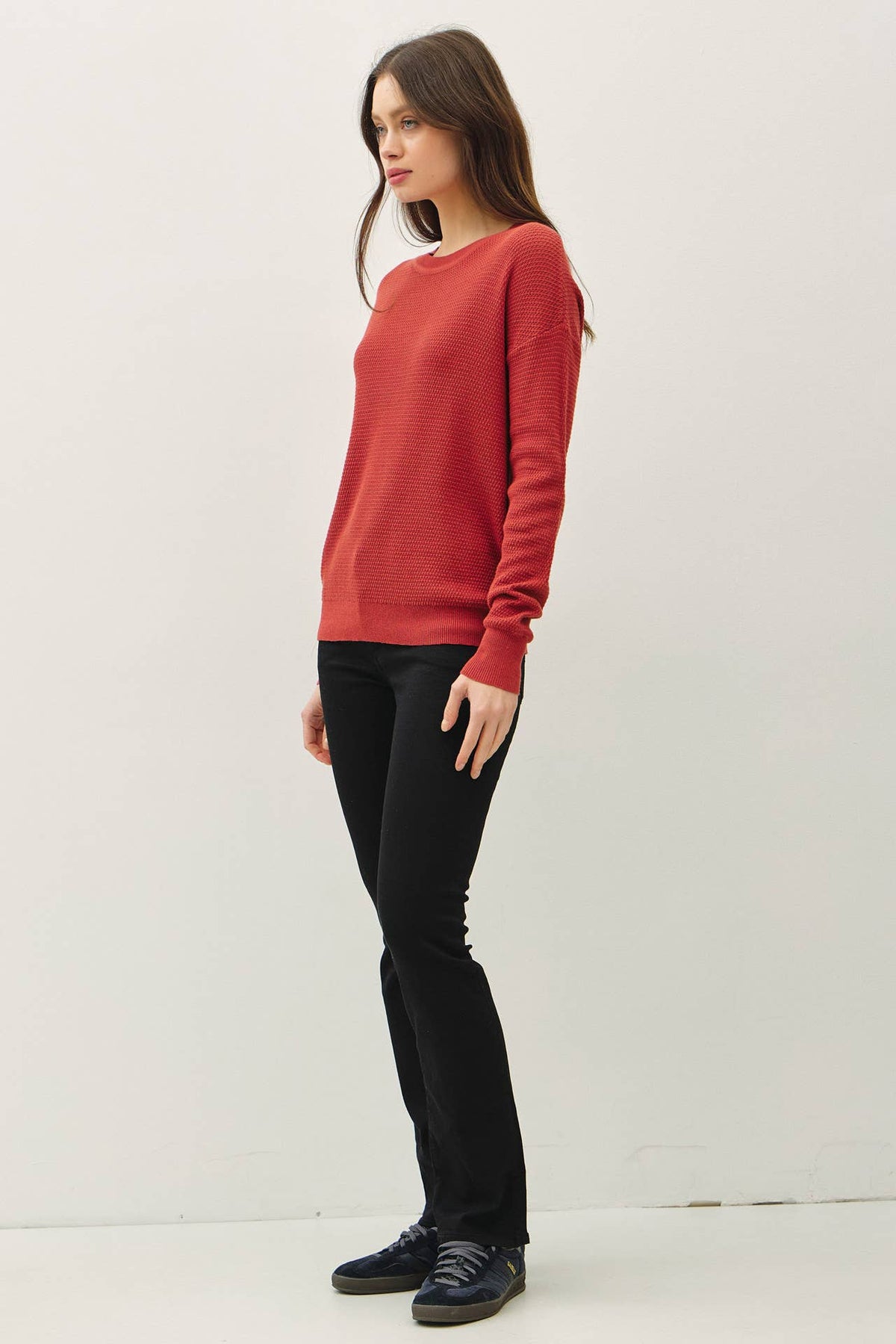 CLASSIC CREW NECK DROP SHOULDER RIBBED SWEATER