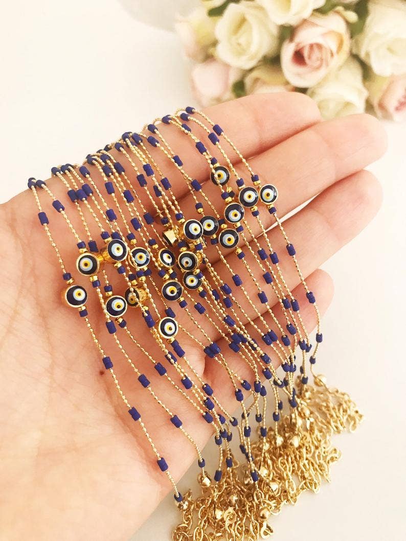 Evil Eye Chain Bracelet, Seed Beads Bracelet, Evil Eye Jewelry
