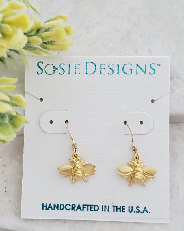 Gold Flying Bumble Bee Earrings