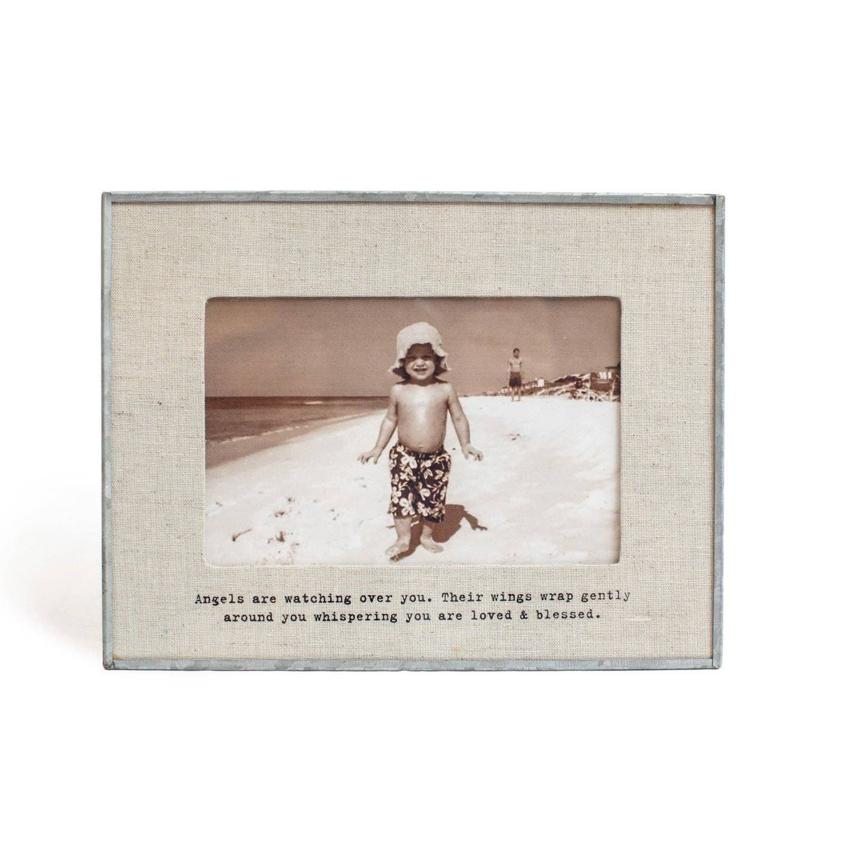 Angels Are Watching Horizontal Glass Linen Photo Frame