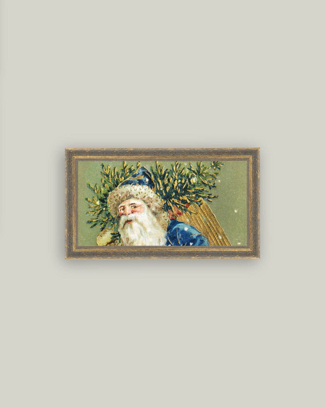 Santa Dressed In Blue Framed Antique Art