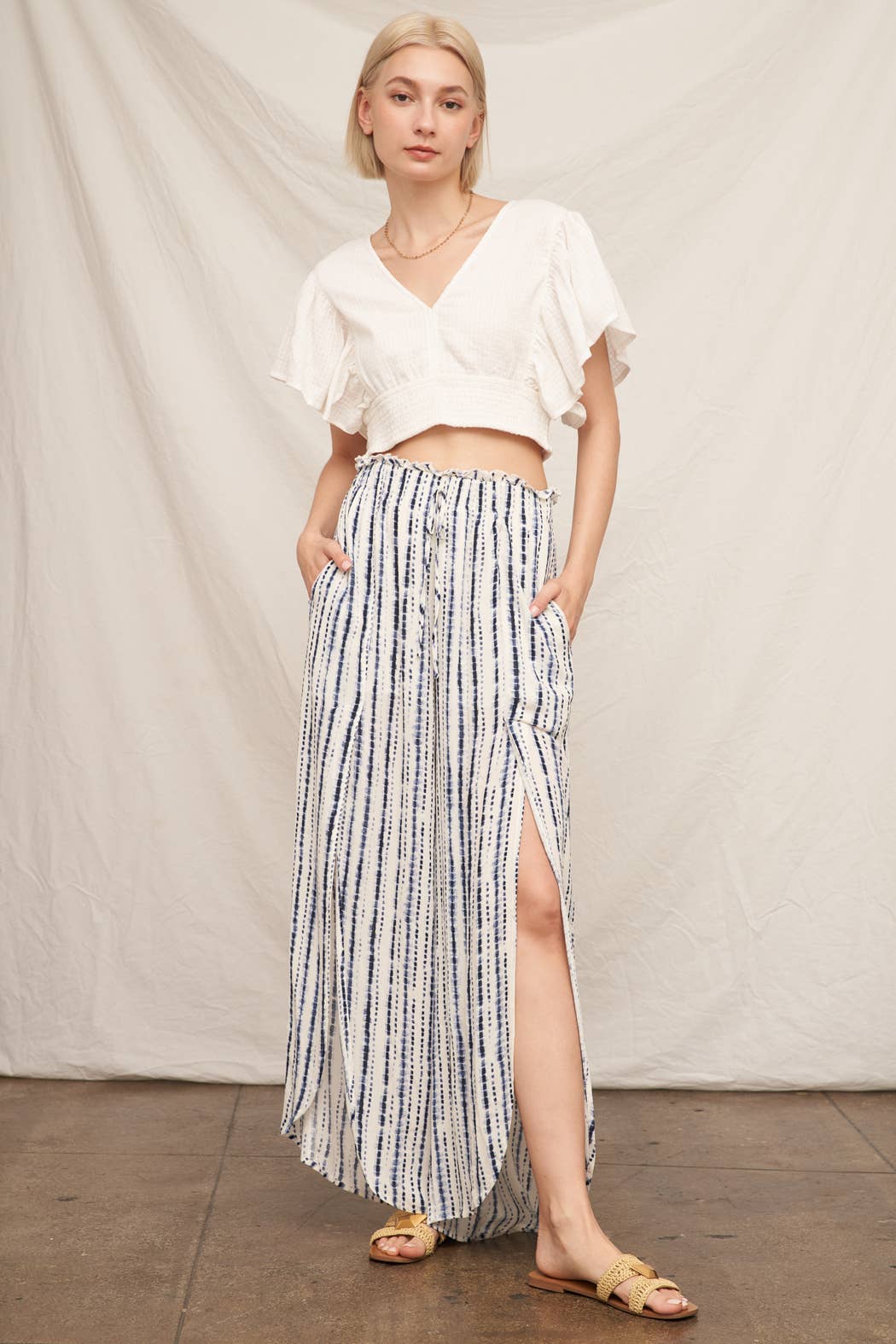 Front Slit Striped Pants
