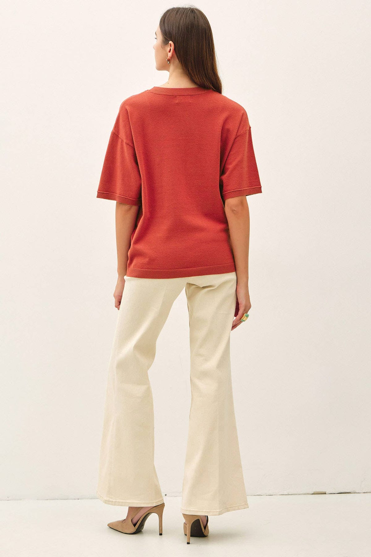 BOXY FIT HALF SLEEVE CREWNECK SWEATER