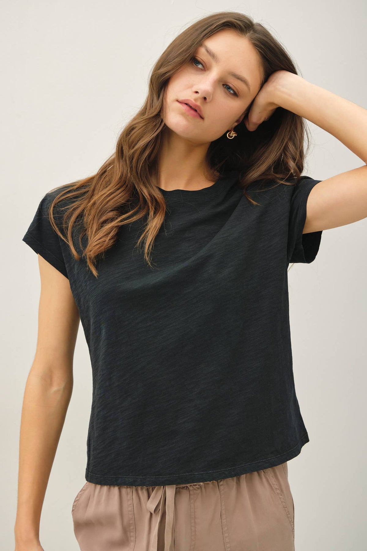 GARMENT DYE COTTON SLUB SLIM FIT CREWNECK BABY TEE