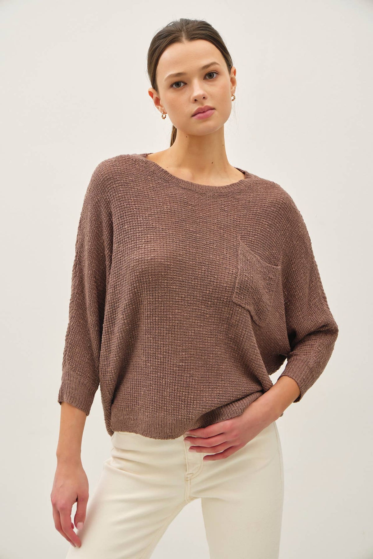NEW COLOR-FRONT POCKET DOLMAN LONG SLEEVE KNIT SWEATER
