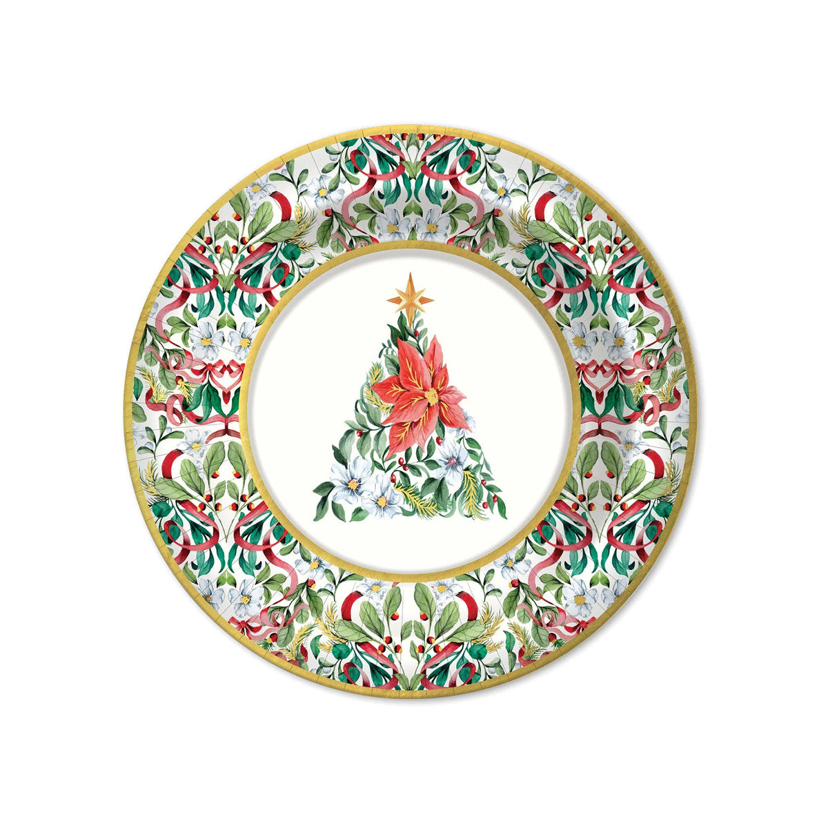 Red Ribbon Christmas Paper Dessert Plate