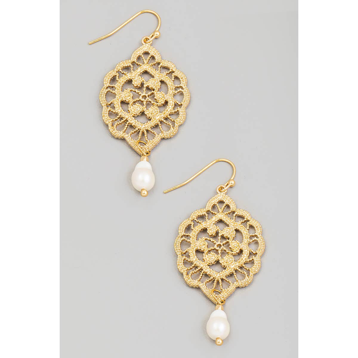 Filigree Oval And Pearl Charm Dangle Earrings