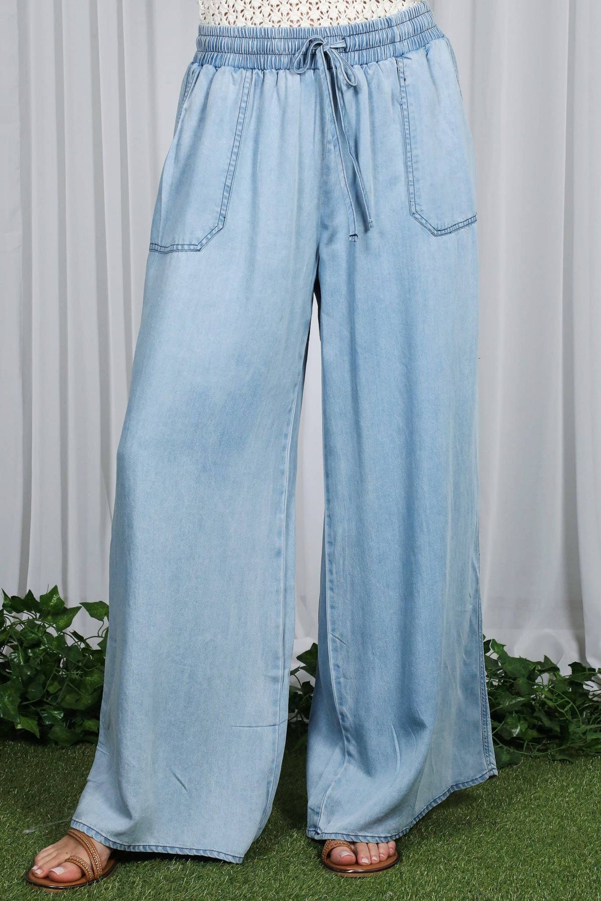Wide Leg High Waist 100%Tencel Chambray Denim Pants VP83019