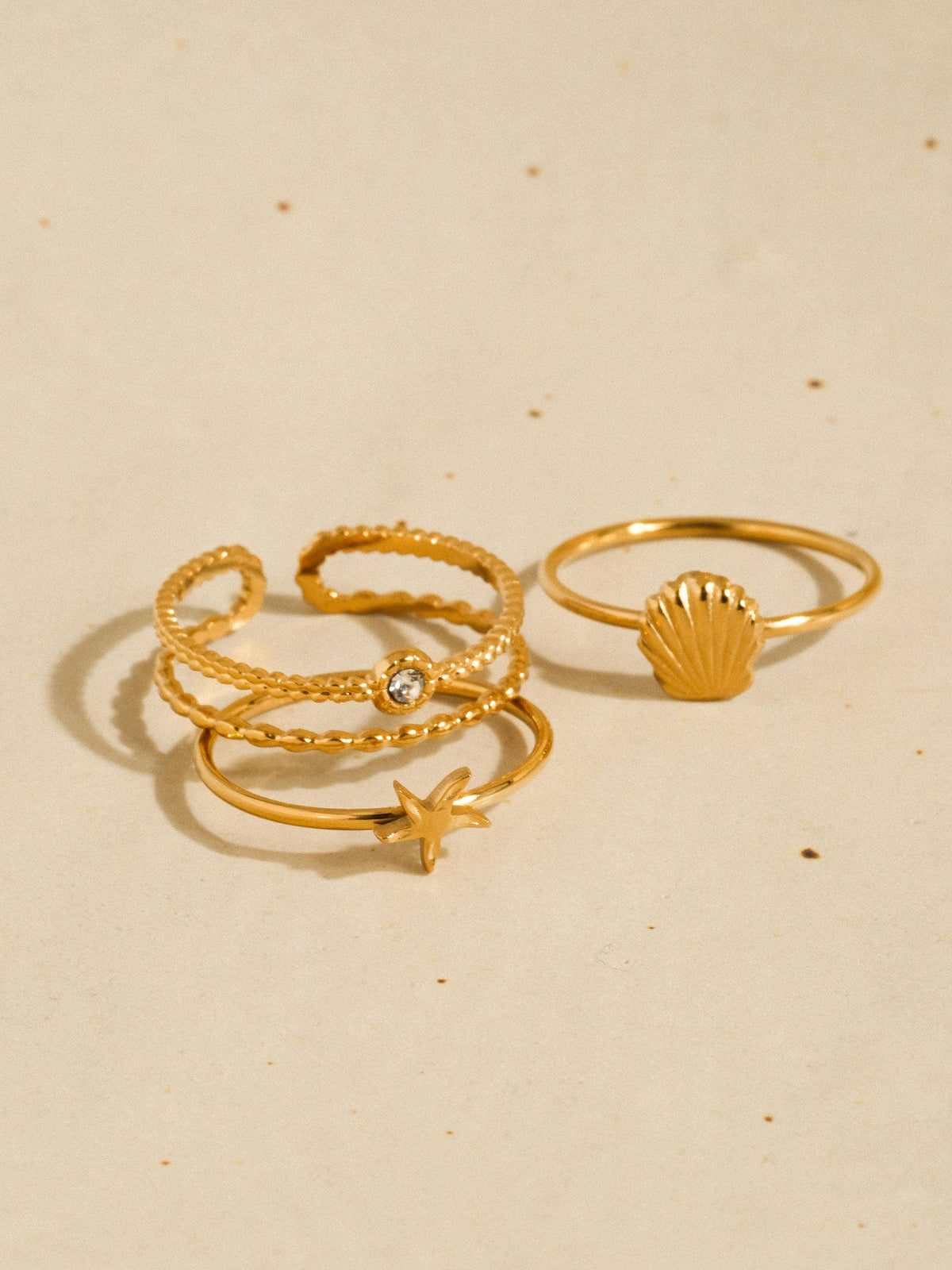 Oslo 18K Gold Non-Tarnish Ocean Charm Stackable Rings