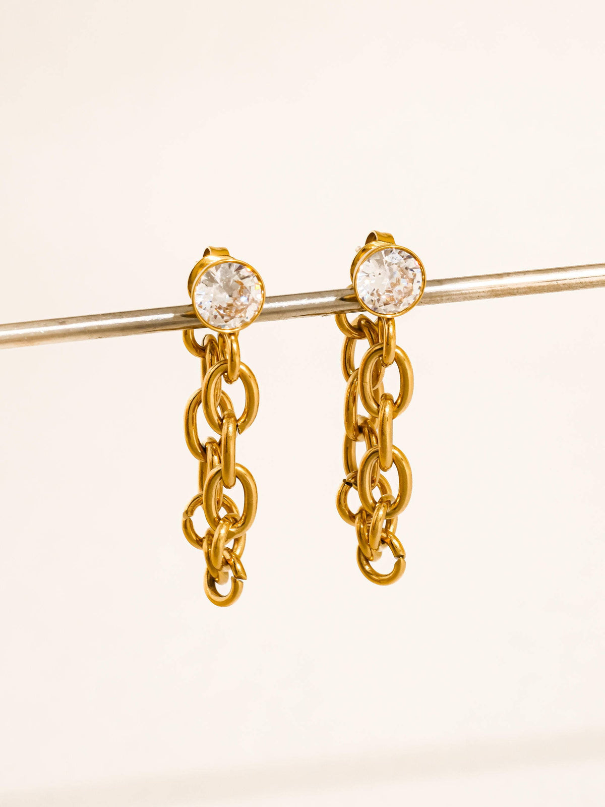 Jazlynn 18K Gold Non-Tarnish Crystal Chain Drop Earrings