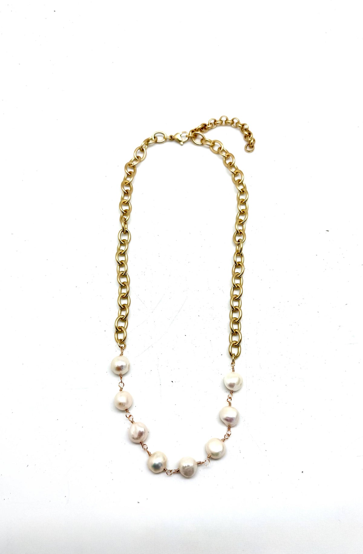 Necklace 10mm Freshwater Pearl w/AlloyPlatedMatteGold18”w/2”
