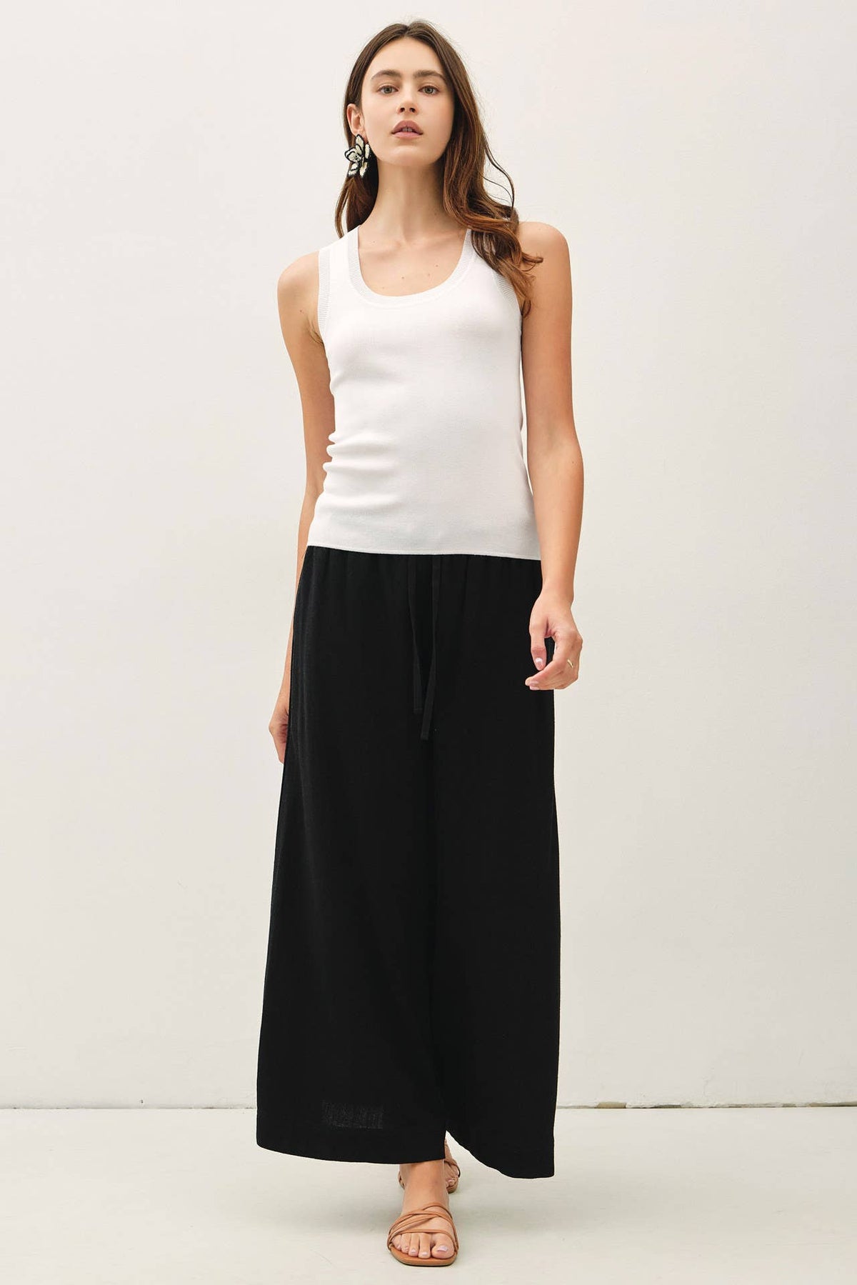 LINEN BLEND CROPPED PALAZZO PANTS