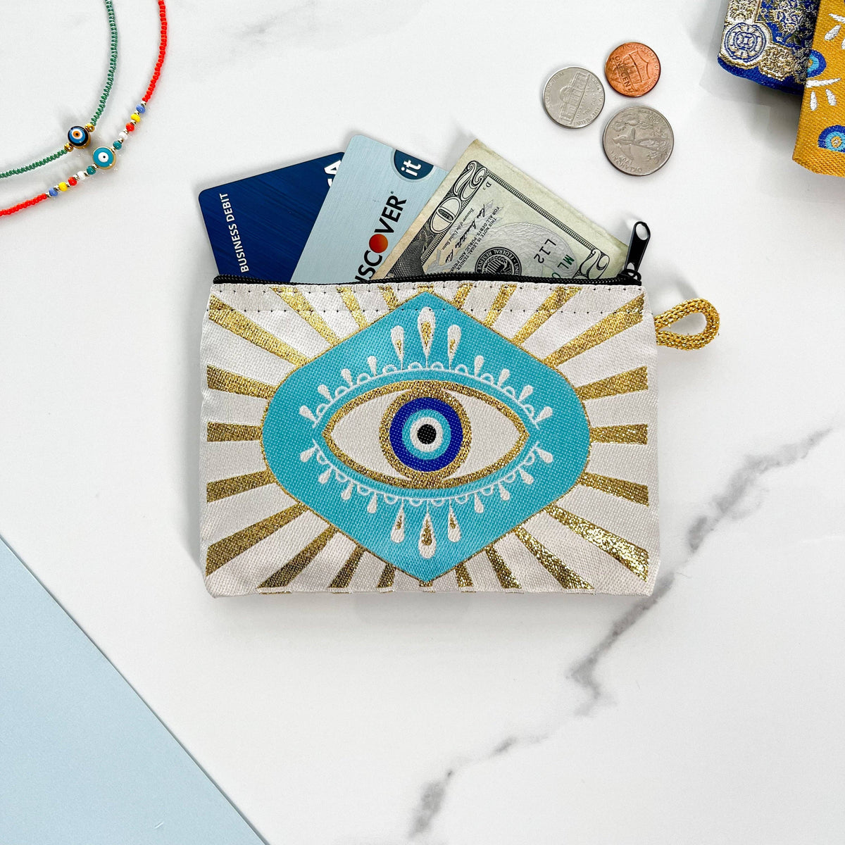 Evil Eye Coin Purse, Small Zippered Pouch