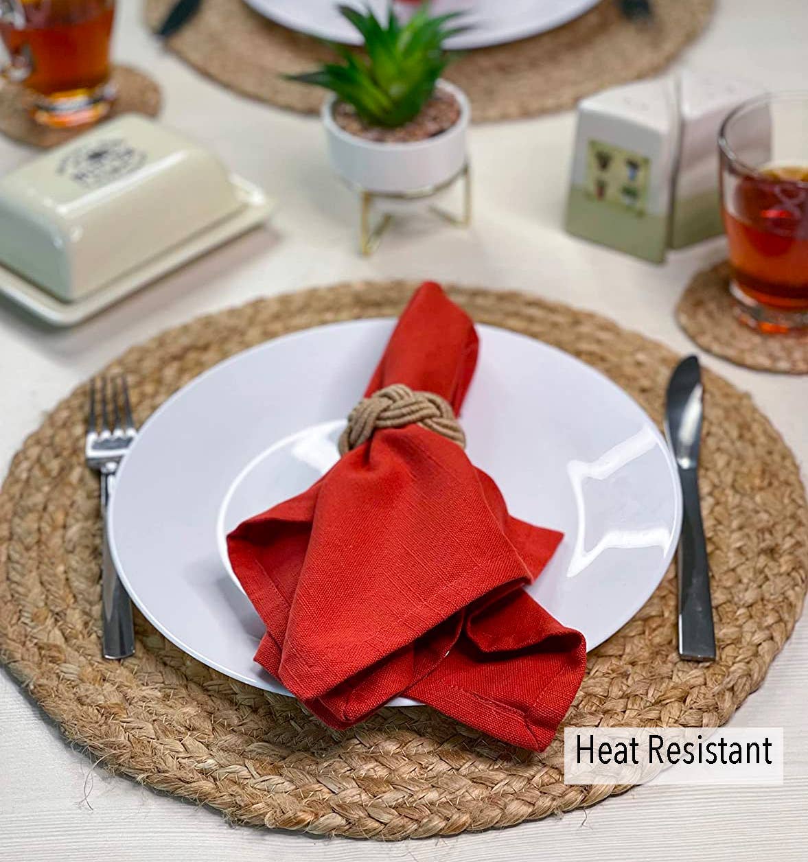 Natural Jute Hand Braided Round Placemats, Set of 4, 15 Inch
