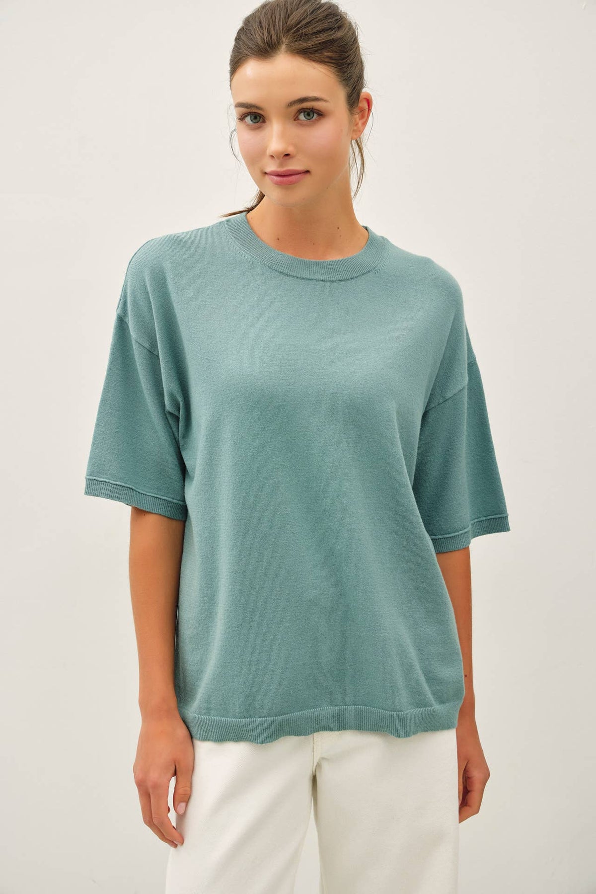 BOXY FIT HALF SLEEVE CREWNECK SWEATER