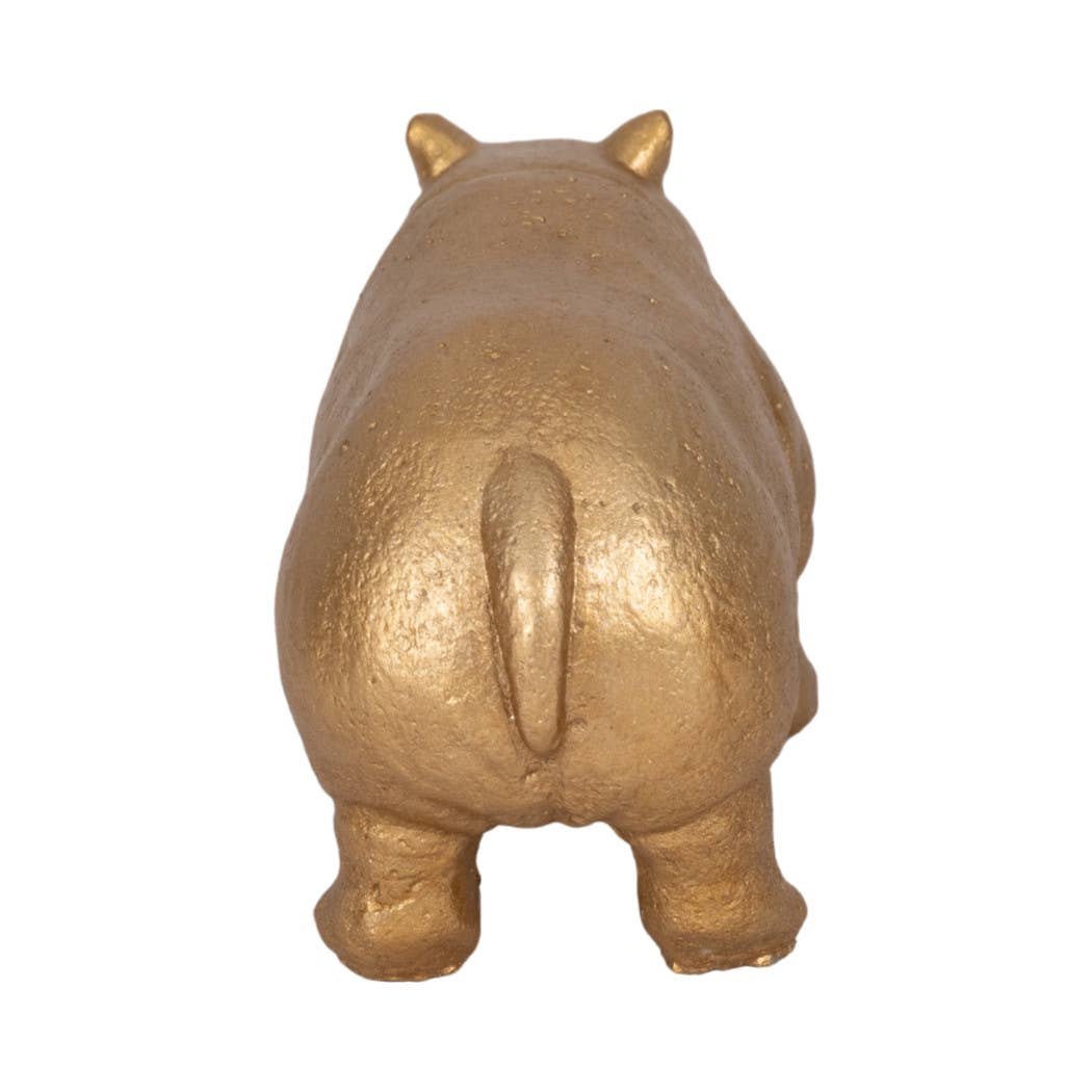 Decorative Figurine - Gold Ceramic Hungry Hippo, 8 in.