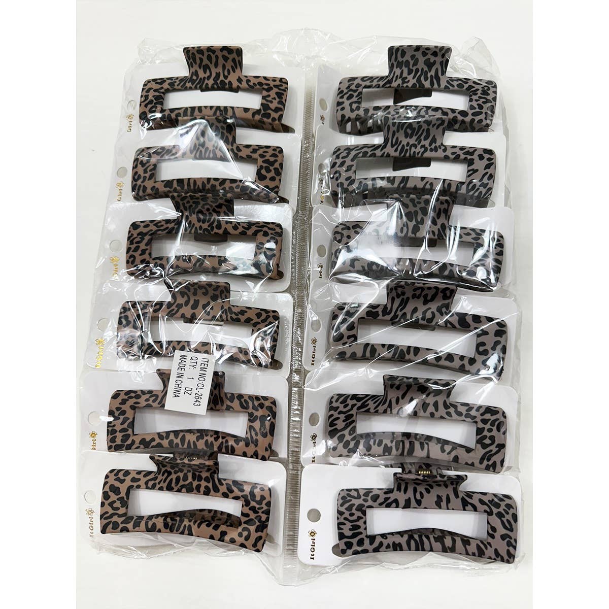 Matte Leopard Pattern Rectangle Hair Clips