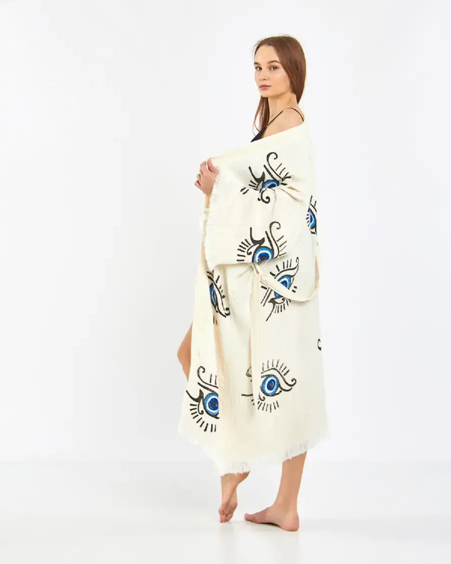 Long Evil Eye Kimono, Cotton Kimono, Evil Eye Robe, Kaftan