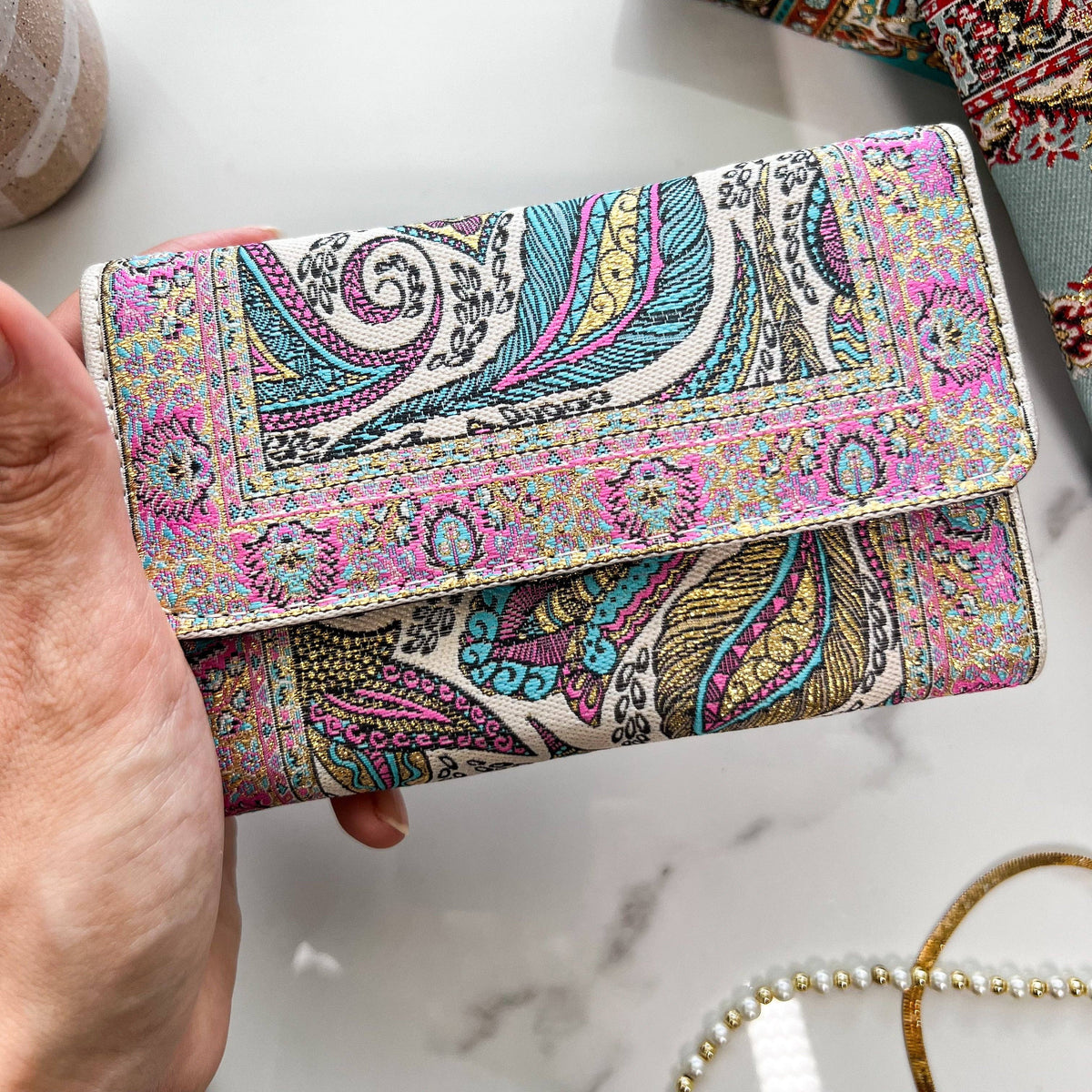 Cute Pink Wallet, Small Handmade Wallet, Boho Style Wallet