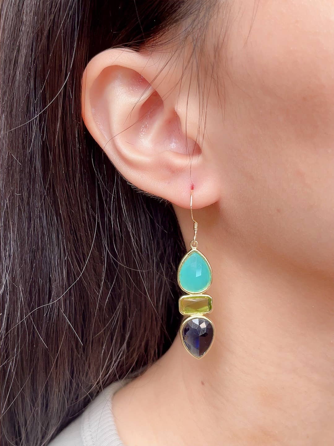 Amazonite Crystal & Mixed Crystal Drop Earrings - GF
