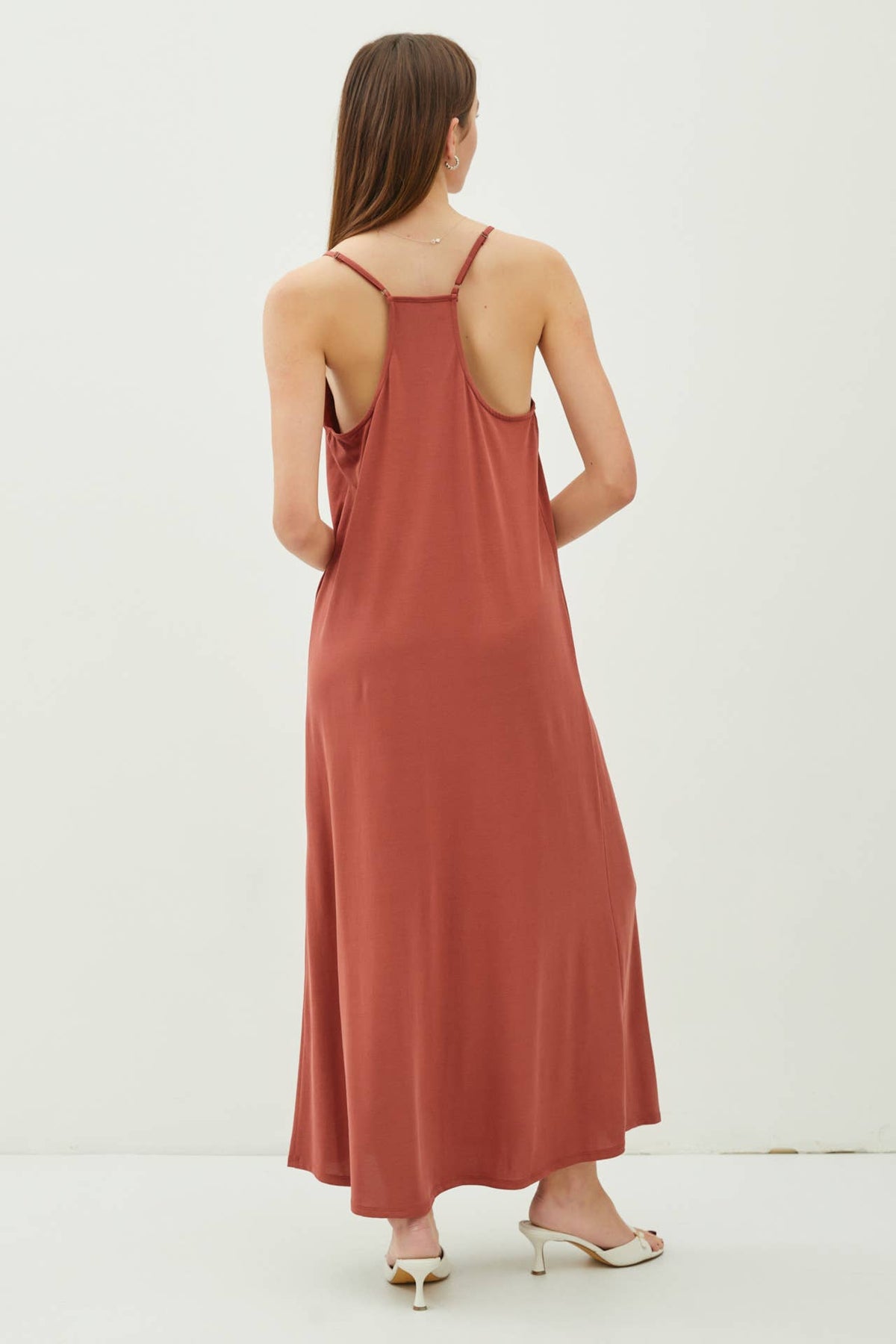 MODAL V-NECK RACERBACK ADJUSTABLE STRAP MAXI DRESS