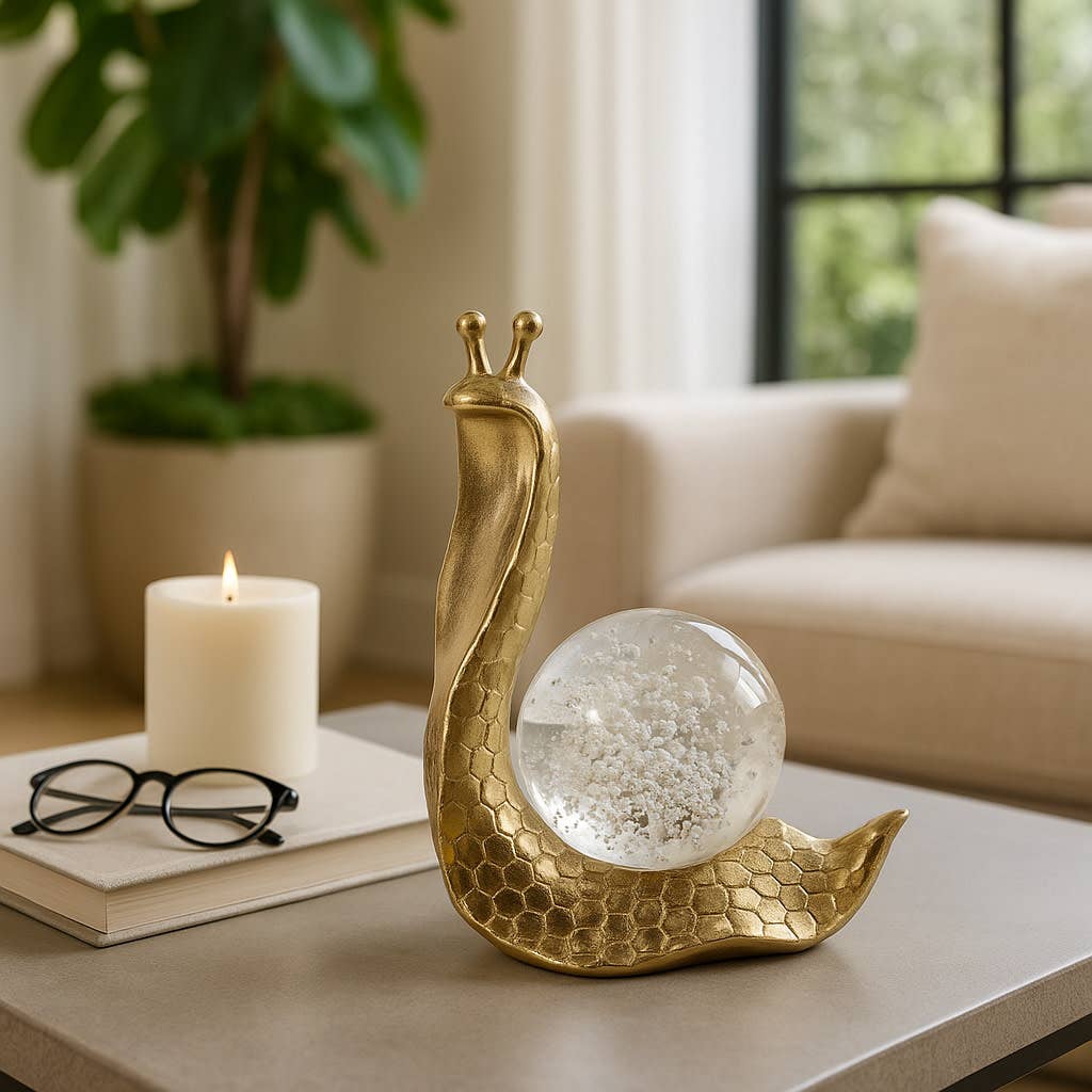 Decorative Figurine - Gold Resin Snail Glass Ball, 8 in.