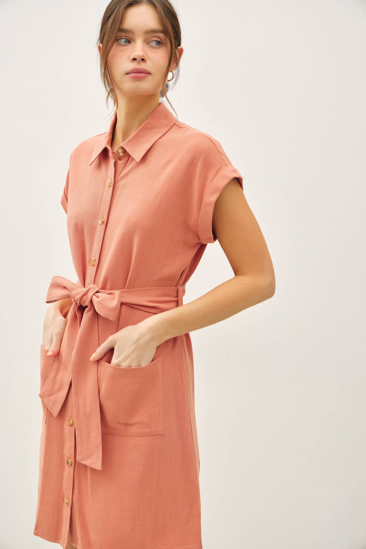 BUTTON UP SHORT SLEEVE DRESS