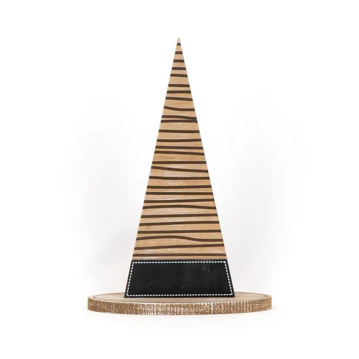 Striped Engraved Wood Witch Hat
