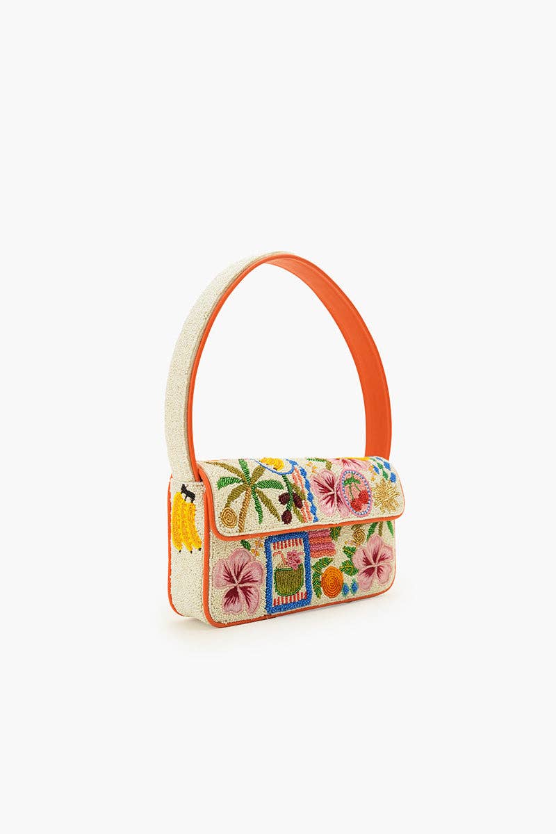 Zesty Orchard Orange Lemon Floral Beaded Shoulder Bag