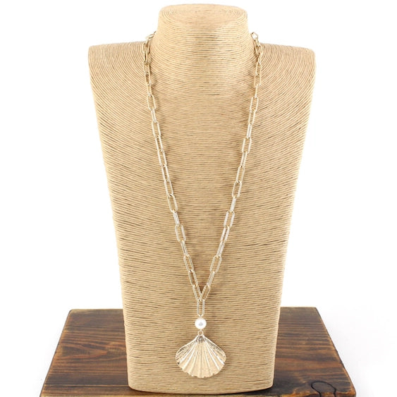 Seashell Pendant Long Chain Link Necklace