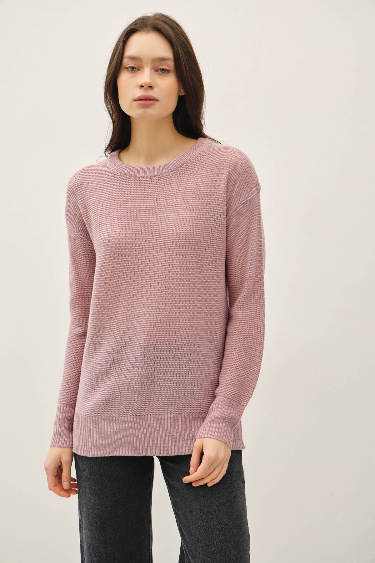 NEW COLOR-BASIC ROUND NECK BOYFRIEND FIT SWEATER