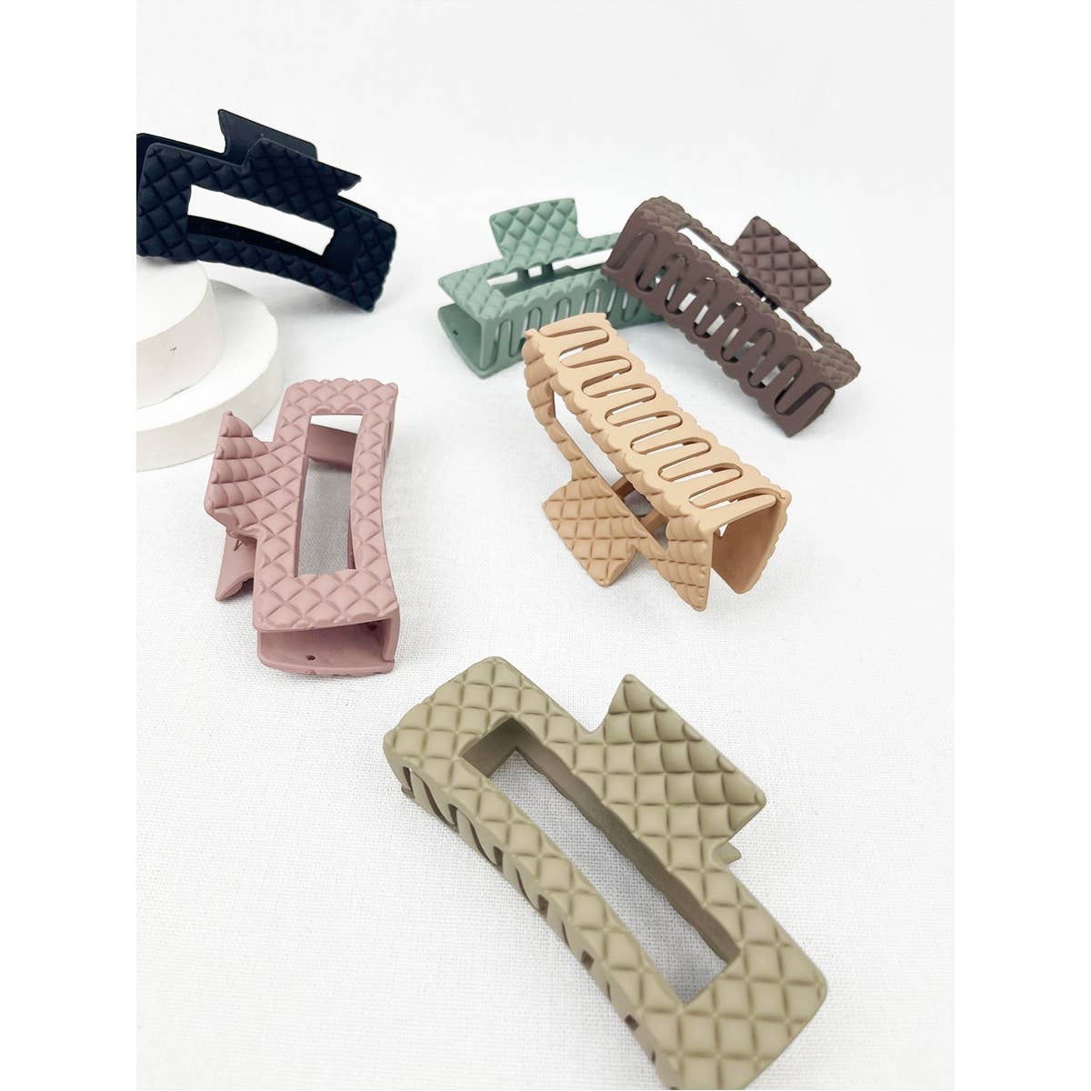 Matte Embossed Cut Out Rectangle Hair Clips