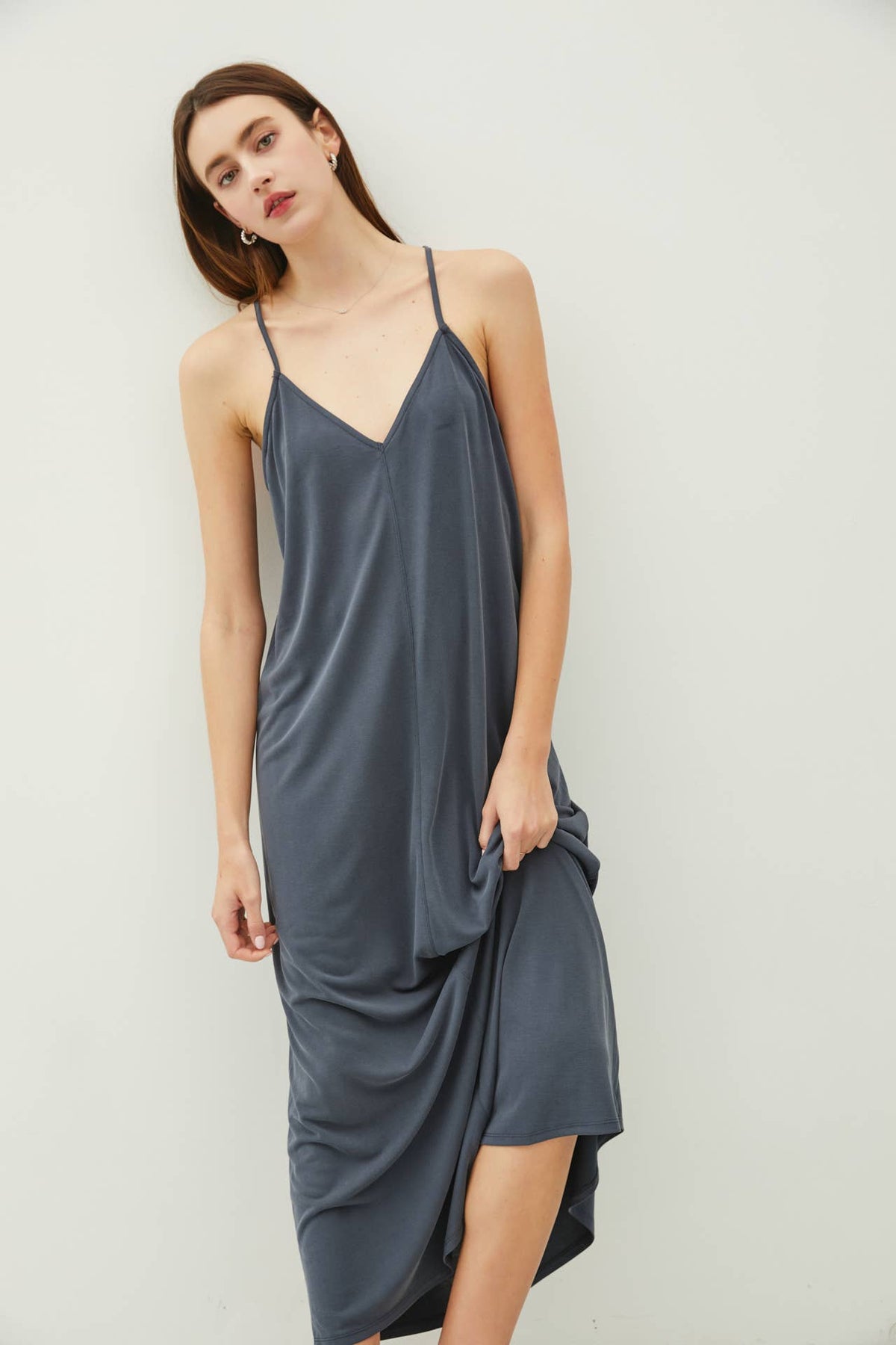 MODAL V-NECK RACERBACK ADJUSTABLE STRAP MAXI DRESS