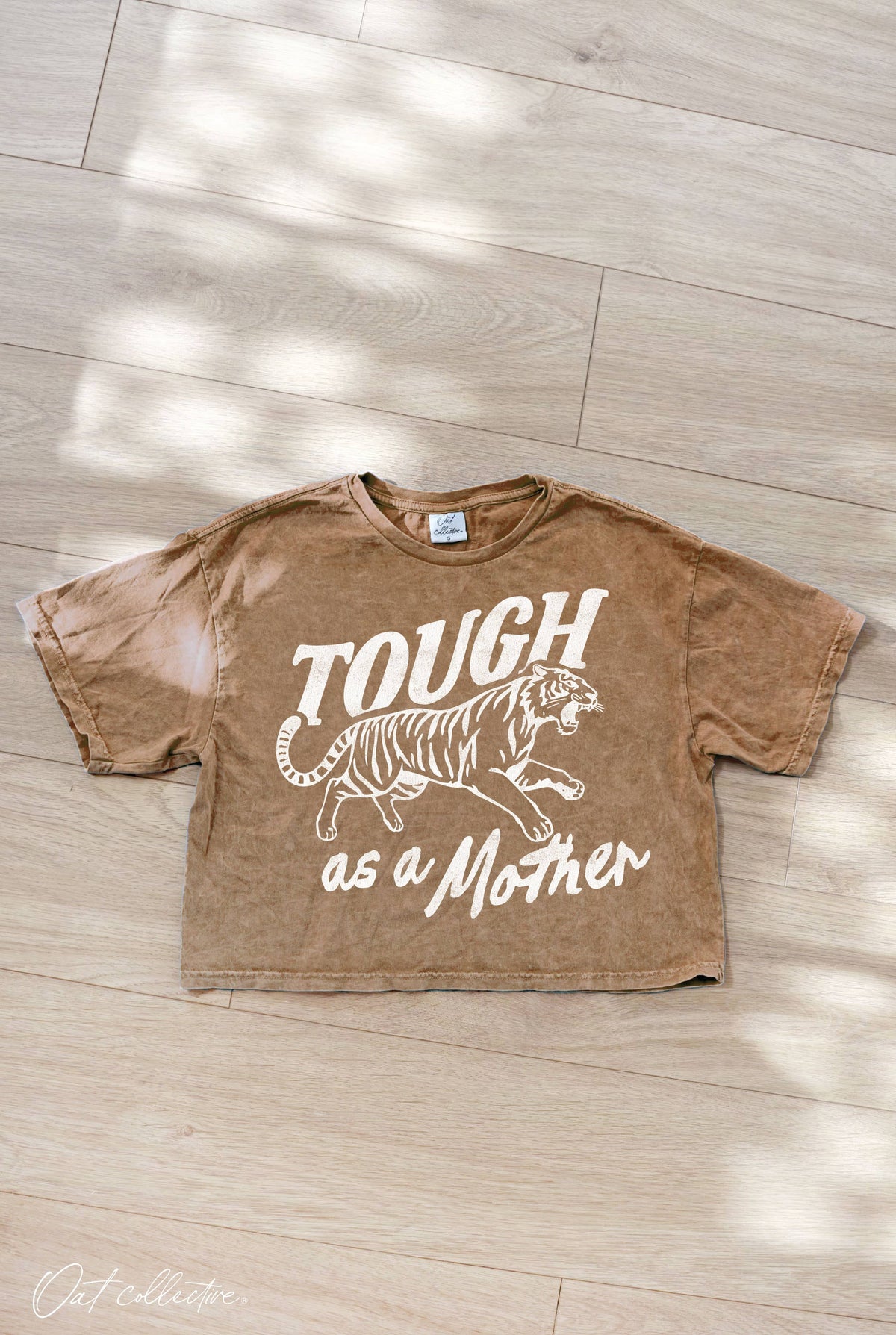 TOUGH AS A MOTHER Cropped Mineral Graphic Top