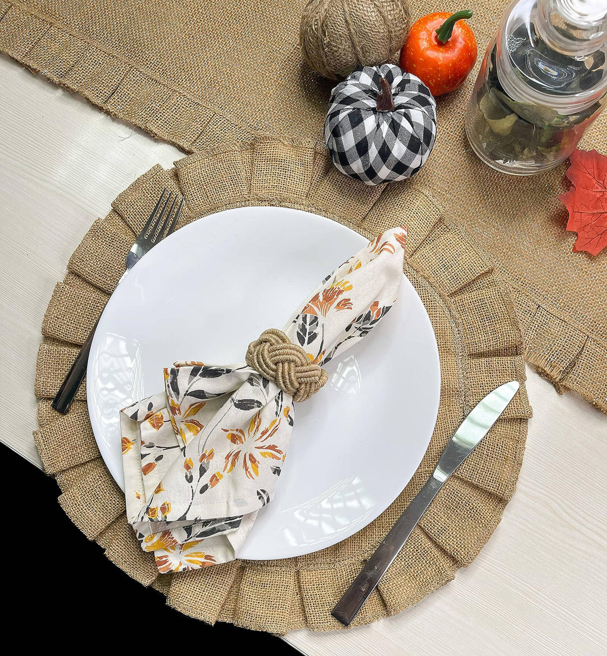 Set of 4 Burlap Round Placemats, 15 Inch