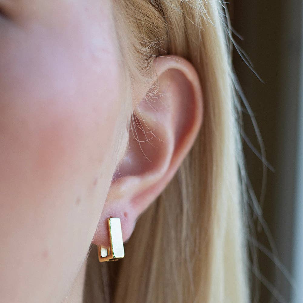 Gilded Gold Earrings-Rectangle Huggies | Earrings for Women