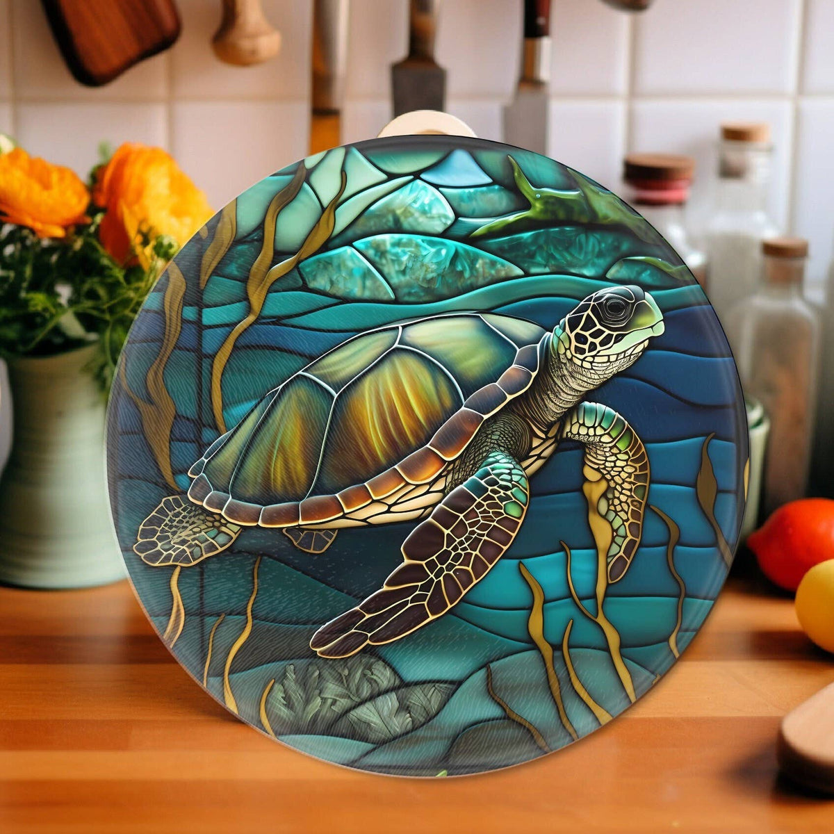 Tempered Glass Cutting & Serving Board: Turtle Design