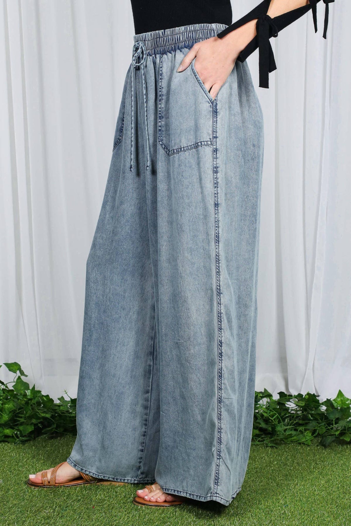 Wide Leg High Waist 100%Tencel Chambray Denim Pants VP83019
