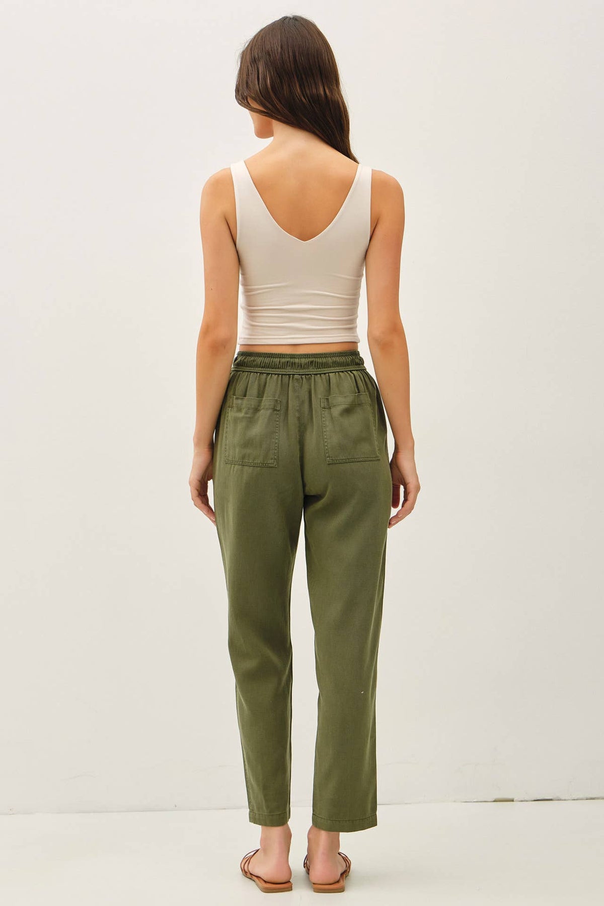 TENCEL BLEND TAPERED PANTS W/ ACCENT COLOR
