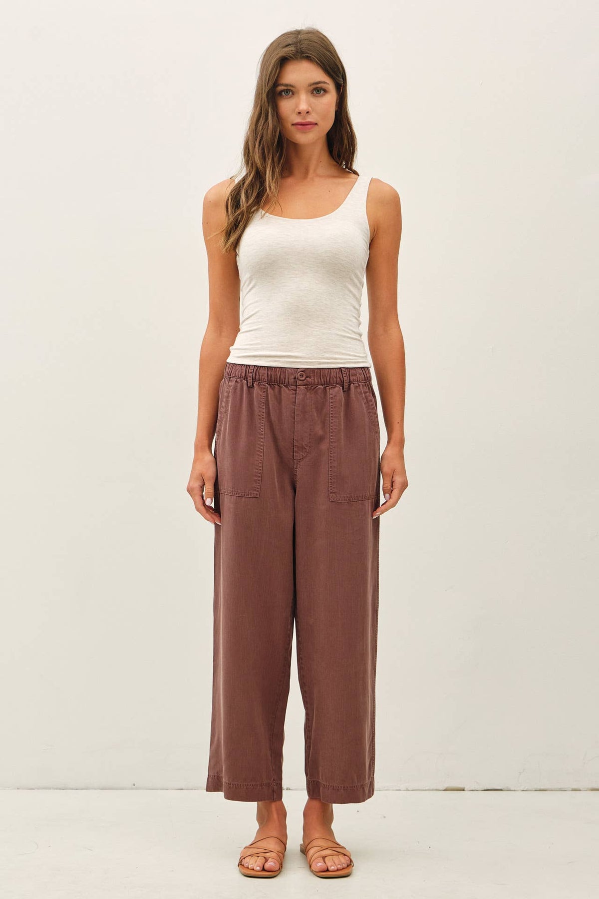 WIDE LEG TENCEL PANT W/ DRAWSTRING ELASTIC WAIST