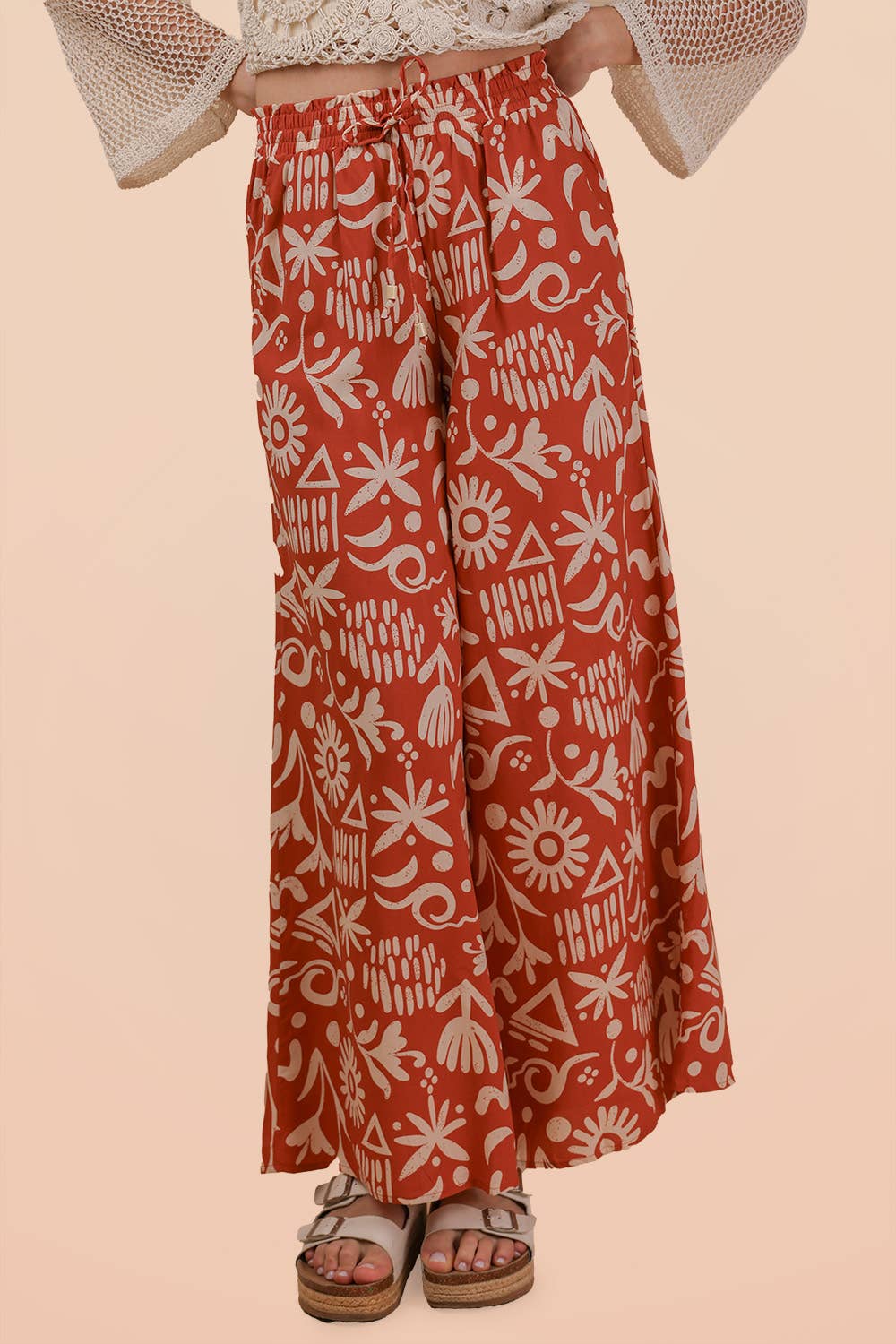 NP70715 - Printed Wide Leg Long Pants