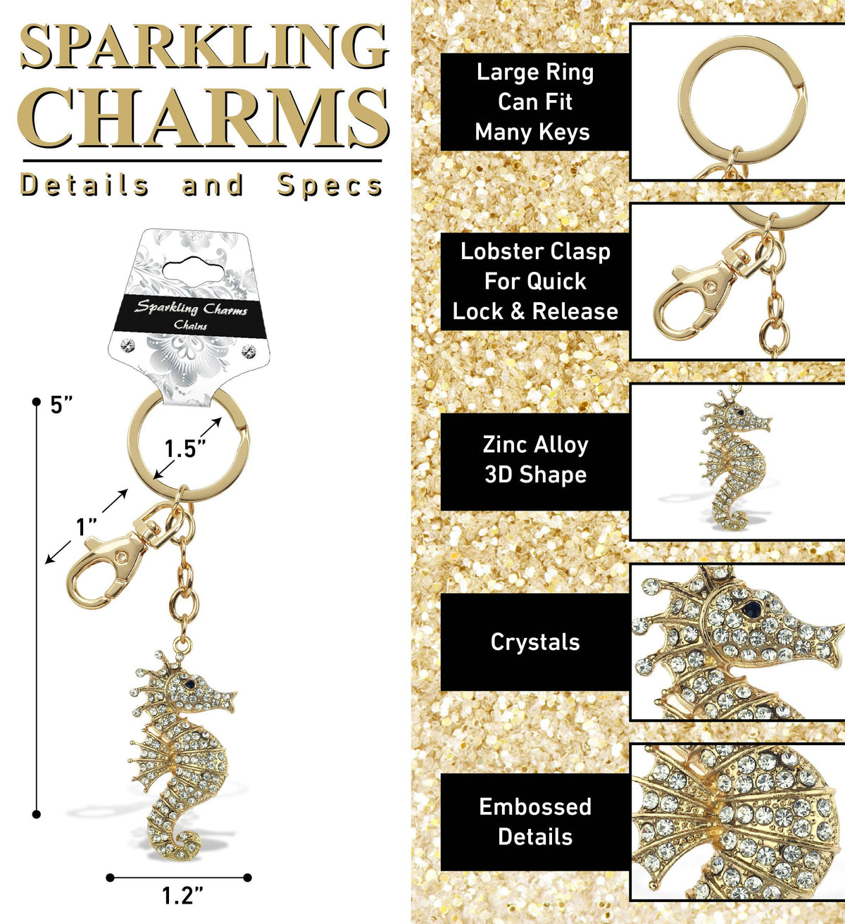 Gold Sparkling Charms - Seahorse