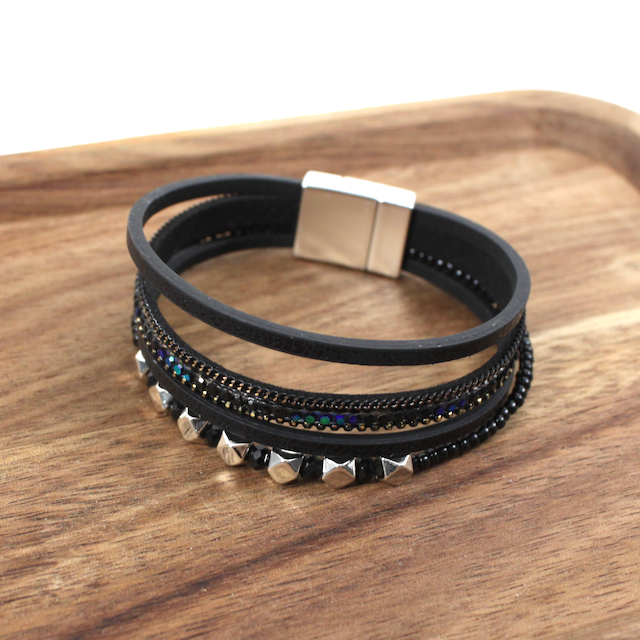 Stud Bead Decor PU Leather Wrap Bracelet