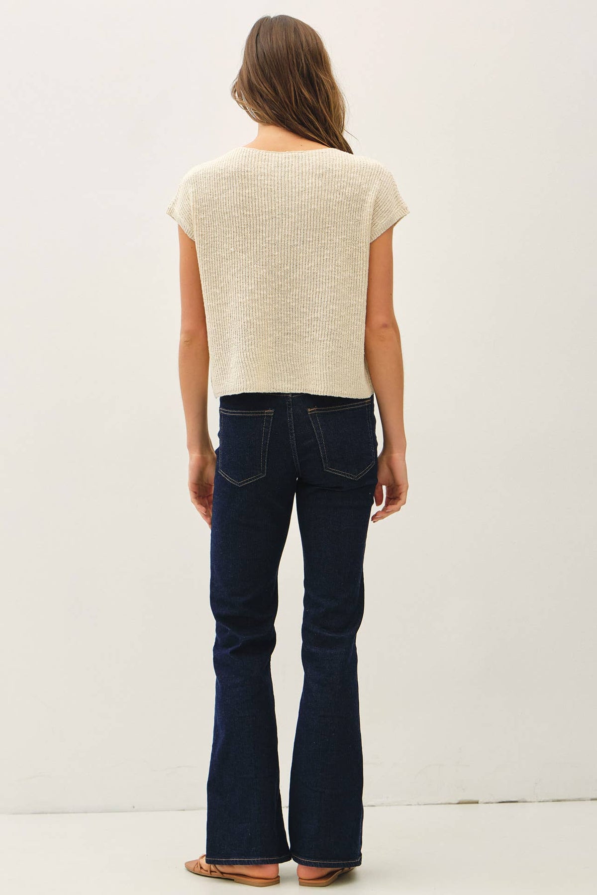 POCKET DOLMAN CAP SLEEVE BOXY KNIT