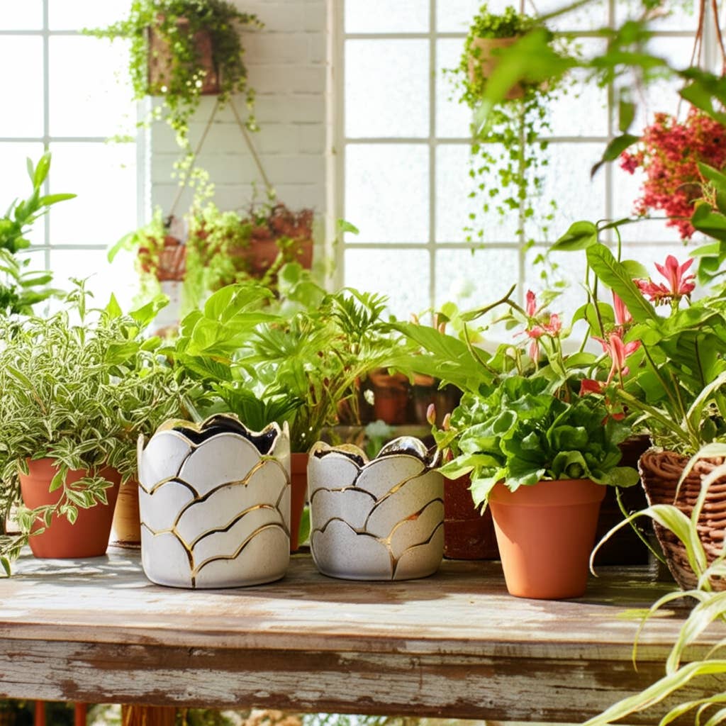 Ivory/Gold Resin Cloud Planter