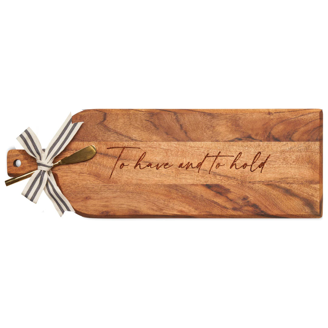 Acacia Bevel Board with Gold Spreader & Ribbon - To Have and To Hold